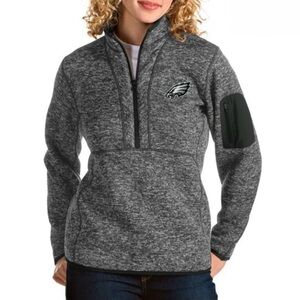 Antigua EAGLES Women's Heathered Gray Quarter Zip Sweatshirt